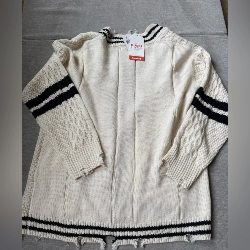 NWT Gilded Intent Destructed Oversized Cream and Black Cardigan Sweater - Picture 4 of 6